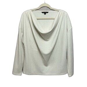 Zac & Rachel Womens Large White and Silver Blouse Top 3/4 Sleeves Cowl Neck